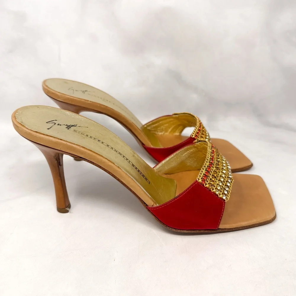 Giuseppe Zanotti Vicini Vintage Y2K Rhinestone Square Toe Slide Mule Sandal Heel